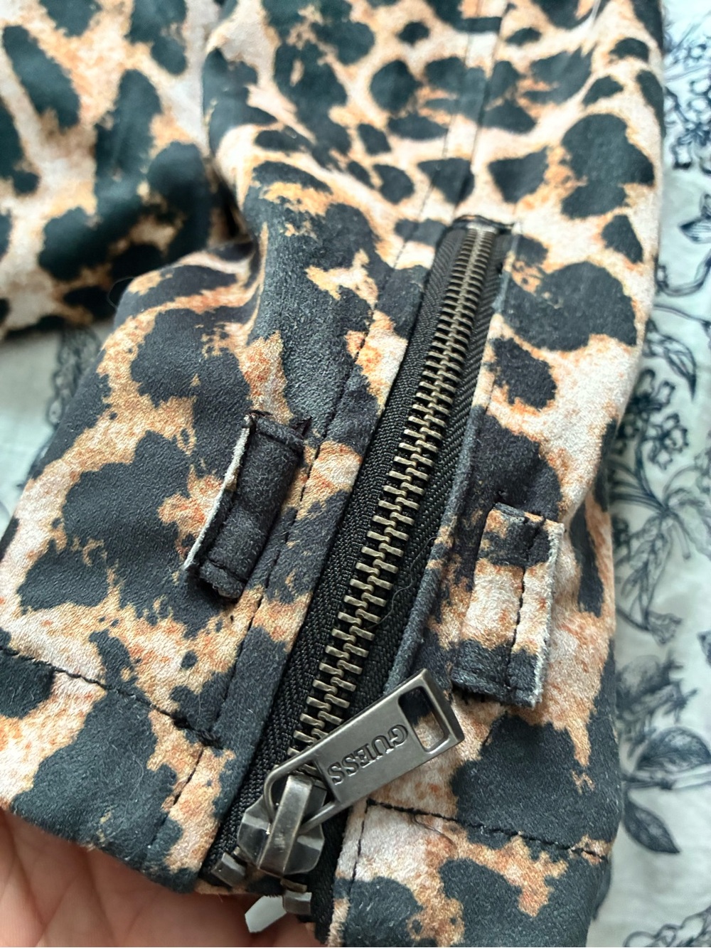 GUESS Leopard-Print Moto Jacket in Brown and Black - Picture 9 of 9